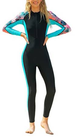 Aivtalk Rash Guard Damen Langarm Badeanzug Einteilig Surfanzug Bauchkontrolle Reißverschluss vorne Bademode Blau 1 L von Aivtalk