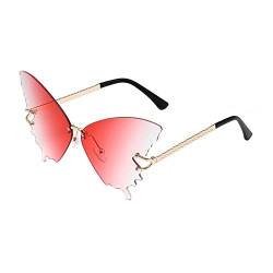 Aiweijia Frauen Schmetterling Randlos Sonnenbrille Überdimensionale Jahrgang Metall Unregelmäßig Rahmen UV-Schutz Brillen von Aiweijia