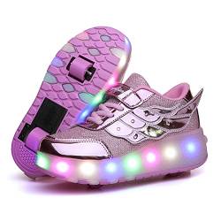 Aizeroth USB Aufladen 7 Farbwechsel LED Blinkend Schuhe Mit Doppelt Rollen Automatisch Räder Rochen Skateboardschuhe Outdoor Fitnessschuhe Gymnastik Laufschuhe Sneakers für Jungen Mädchen von Aizeroth