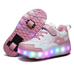 Aizeroth USB Aufladen 7 Farbwechsel LED Blinkend Schuhe Mit Doppelt Rollen Automatisch Räder Rochen Skateboardschuhe Outdoor Fitnessschuhe Gymnastik Laufschuhe Sneakers für Jungen Mädchen von Aizeroth