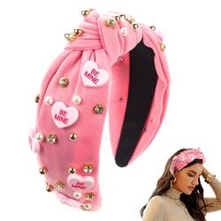 Aizuoni Geknotete Damen-Stirnbänder, Top-Knoten-Stirnband,Perlenbesetzte Valentinstag-Stirnbänder | Mit Strasssteinen verziertes Haarband für Damen von Aizuoni