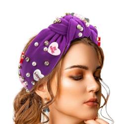 Aizuoni Geknotete Damen-Stirnbänder, Top-Knoten-Stirnband - Valentinstag-Kopfschmuck mit Perlenknoten - Mit Strasssteinen verziertes Haarband für Damen von Aizuoni