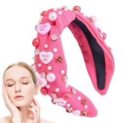 Aizuoni Geknotetes Stirnband für den Urlaub,Geknotetes Stirnband mit Juwelen | Haarband mit Buchstaben „Love“ und Haarknoten | Luxuriöses, glitzerndes, modisches Herz-Knoten-Stirnband für Frauen und von Aizuoni