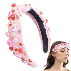 Aizuoni Geknotetes Stirnband mit Juwelen, Geknotetes Stirnband zum Valentinstag - Haarband mit Buchstaben „Love“ und Haarknoten - Luxuriöses, glitzerndes, modisches Herz-Knoten-Stirnband für Frauen von Aizuoni