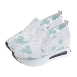 Aizuoni Muffin Sandalen, Damen-Sommer-Muffin-Sandalen, Atmungsaktive, Durchsichtige Mesh-Sneaker Mit Blumenstickerei, Plateau-Sneaker Mit Keilabsatz, Lässige Slip-on-Walking-Sportschuhe Mit Spitze von Aizuoni