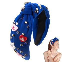 Aizuoni Top Knot Stirnband, geknotetes Stirnband für Frauen,Valentinstag-Kopfschmuck mit Perlenknoten | Mit Strasssteinen verziertes Haarband für Damen von Aizuoni