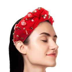 Aizuoni Valentinstag-Stirnband, geknotete Stirnbänder für Damen, Valentinstag-Kopfschmuck mit Perlenknoten, Mit Strasssteinen verziertes Haarband für Damen von Aizuoni