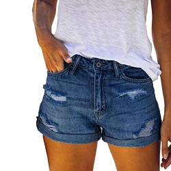 Jeansshorts für Damen,Jeansshorts für Damen,Zerrissene Jeansshorts mit mittlerer Leibhöhe und dehnbarem, gefaltetem Saum | Blaue Jeansshorts für Damen, Sommershorts für den täglichen Gebrauch Aizuoni von Aizuoni