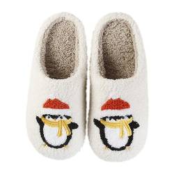 Weihnachtshausschuhe Pinguin,Cartoon-Pinguin-Design, flauschige Winter-Hausschuhe für Damen, drinnen | Leichte, warme, flauschige, rutschfeste Cartoon-Hausschuhe für den Winter Aizuoni von Aizuoni
