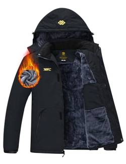 AjezMax Arbeitsjacke Herren Winter Warm Fleece Übergangsjacke mit Kapuze Regenjacke Outdoor Wandern Funktionsjacke Schwarz XL von AjezMax