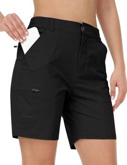 AjezMax Cargo Shorts Damen Outdoor Shorts Trekkinghose Kurz Leichte Stretch Golf Hose mit Reißverschlusstaschen Schwarz L von AjezMax