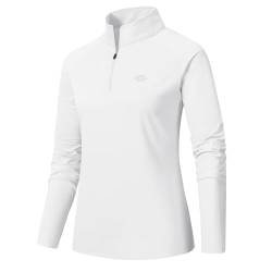 AjezMax Damen 1/4 Reißverschluss Trainsshirt Langarm Sportshirt Shnelltrocknendes Funktionsshirt Workout Gym Yoga Fitness Laufjacke Weiß Größe L von AjezMax