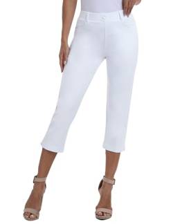 AjezMax Damen 3/4 Yogahose Stretch Elegante Hosen hohe Taille Büro Business Freizeithose Straight Leg mit Taschen Weiß 3XL von AjezMax