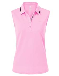 AjezMax Damen Ärmellos Golf Polo Shirt Baumwolle Atmungsaktiv Laufen Fitness Sport Tank Top Rosa Large von AjezMax