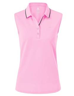 AjezMax Damen Ärmellos Golf Polo Shirt Baumwolle Atmungsaktiv Laufen Fitness Sport Tank Top Rosa Medium von AjezMax