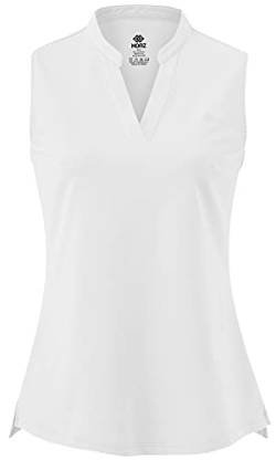 AjezMax Damen Ärmellos Poloshirt Golf Tennis Sommershirts Atmungsaktiv Sport Yoga Aktivbekleidung V-Ausschnitt T-Shirts Weiß Small von AjezMax