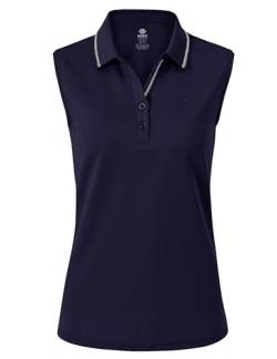 AjezMax Damen Ärmelloses Poloshirt Einfarbig Polohemd Tennis Golf Bowling Polo Shirt Sleeveless Fitness Sport Top Blau Large von AjezMax