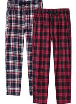 AjezMax Damen Baumwolle Schlafanzughose 2er Pack Pyjamahose Nachtwäsche Hose Lang Lässig Sleep Hose Pants Kariert 2 Pack-01 Medium von AjezMax