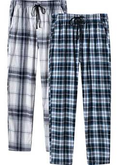 AjezMax Damen Baumwolle Schlafanzughose 2er Pack Pyjamahose Nachtwäsche Hose Lang Lässig Sleep Hose Pants Kariert 2 Pack-01 X-Small von AjezMax