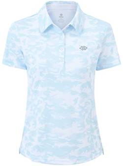 AjezMax Damen Golf Polo Shirt Activewear Atmungsaktiv Schnell Trocknend Laufen Fitness Sport T-Shirt mit Button Tarnfarbe blau M von AjezMax
