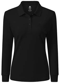 AjezMax Damen Golf Poloshirt Langarmshirt Baumwolle Polohemd Leicht Sport Top mit Polokragen Large Schwarz von AjezMax