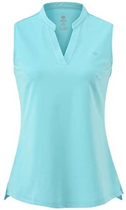 AjezMax Damen Golf Tennis Shirts Ärmelloses Sports Poloshirt Baumwolle oga Gym Workout Sommershirts Hellblau X-Small von AjezMax