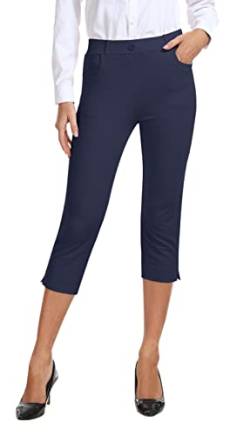 AjezMax Damen Hosen Capri Stretch Freizeithose Hohe Taille Straight Yoga Hose Elegante Hosen Golfhosen mit Taschen Marineblau 3XL von AjezMax