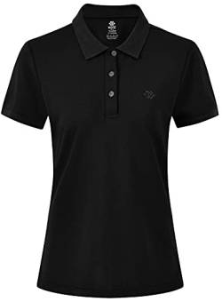 AjezMax Damen Kurzarm Golf T-Shirt Polohemd Pullover Schnelltrocknend Klassisch Sommershirt Schwarz Größe Large von AjezMax