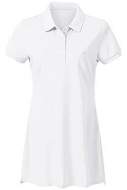 AjezMax Damen Pique Polo Kleid Knielang Midi Langes Polohemd Weich Freizeitkleider Weiß M von AjezMax