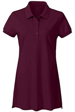 AjezMax Damen Polokleid Knielang Kleid Baumwolle Sommer Kleider Langes Polohemd Lässig Dress Rot XXL von AjezMax