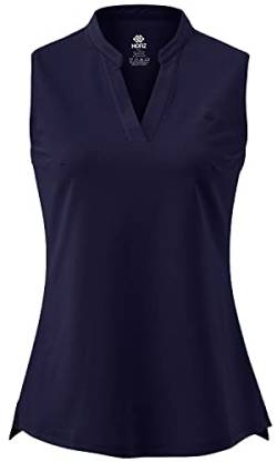 AjezMax Damen Poloshirt Ärmellos Baumwolle Golf Polo V-Ausschnitt Sommershirts Atmungsaktiv Laufen Sporttop Blau Medium von AjezMax