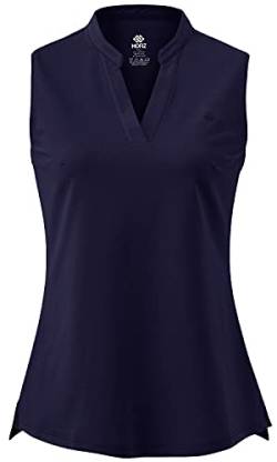 AjezMax Damen Poloshirt Ärmellos Baumwolle Golf Polo V-Ausschnitt Sommershirts Atmungsaktiv Laufen Sporttop Blau X-Small von AjezMax