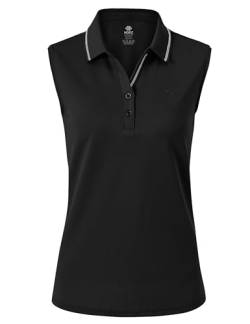 AjezMax Damen Poloshirt Ärmelloses Shirt Baumwolle Leichte Sports Sommershirts Unifarben mit Kragen Schwarz Large von AjezMax