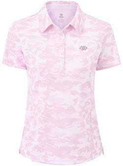 AjezMax Damen Poloshirt Kurzarm Golf Arbeit Polohemd Atmungsaktiv Sport Tennis T-Shirt mit Kragen Tarnfarbe rosa S von AjezMax