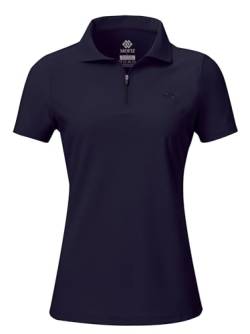 AjezMax Damen Poloshirt Kurzarm Golf Sport Polohemd Atmungsaktiv Sport Tennis Functional T-Shirt mit Reißverschluss Marineblau L von AjezMax