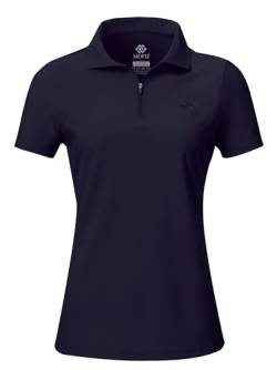 AjezMax Damen Poloshirt Kurzarm Golf Sport Polohemd Atmungsaktiv Sport Tennis Functional T-Shirt mit Reißverschluss Marineblau M von AjezMax