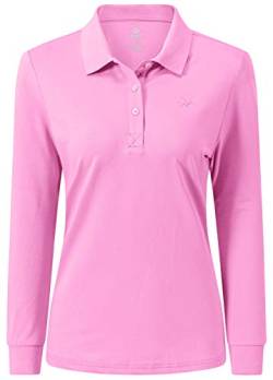 AjezMax Damen Poloshirt Lang Baumwolle Polo Arbeit Polohemd Sport Klassisch Wintershirts Knopf X-Large Rosa von AjezMax