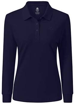 AjezMax Damen Poloshirt Langarm Baumwolle Polohemd Sport Polo Wintershirts mit Kragen Medium Juwel blau von AjezMax