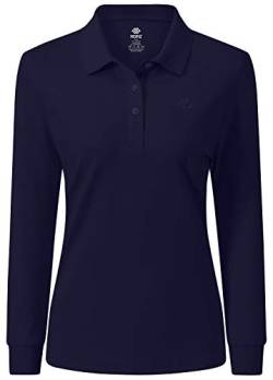 AjezMax Damen Poloshirt Langarm Baumwolle Polohemd Sport Polo Wintershirts mit Kragen Small Juwel blau von AjezMax