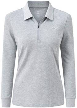 AjezMax Damen Poloshirt Langarm Polohemd Sport Klassisch Formal Business Arbeitshemd mit Reißverschluss von AjezMax