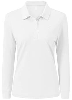 AjezMax Damen Poloshirt Lange Polo Arbeit Polohemd Sport Klassisch Wintershirts mit Knopf Large Weiß von AjezMax