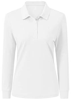 AjezMax Damen Poloshirt Lange Polo Arbeit Polohemd Sport Klassisch Wintershirts mit Knopf Medium Weiß von AjezMax
