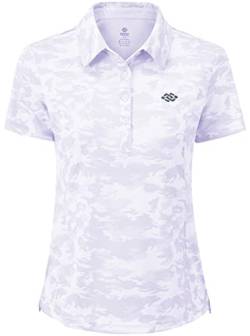 AjezMax Damen Poloshirts Kurzarm Sommer Sonnenschutz Basic Revers T-Shirt Freizeit Sports Polohemd Quick Dry Tennis Golf Polo Shirt Tarnfarbe violett M von AjezMax