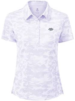 AjezMax Damen Poloshirts Kurzarm Sommer Sonnenschutz Basic Revers T-Shirt Freizeit Sports Polohemd Quick Dry Tennis Golf Polo Shirt Tarnfarbe violett XXL von AjezMax