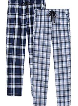 AjezMax Damen Schlafanzug Hose Lang 100% Baumwolle Schlafanzughose Karierte Locker Freizeithosen Hausehose mit Zwei Taschen 2 Pack-03 Medium von AjezMax