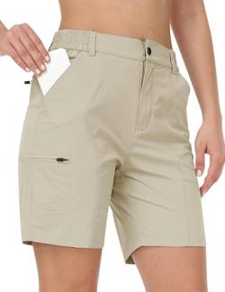 AjezMax Damen Shorts Oudoor Cargo Shorts Knielang Wanderhose Kurze Trekkinghose Leichte Funktionsshorts mit Taschen Khaki XXL von AjezMax