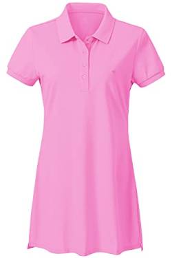 AjezMax Damen Slim Polokleid Baumwolle Knielang Sports Midi Langes Polohemd Dress Rosa XL von AjezMax