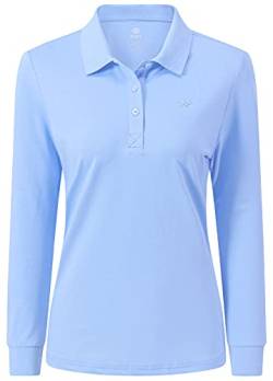 AjezMax Damen Sports Poloshirt Langarm Piqué-Polo Baumwolle Polohemd Atmungsaktiv Basic Golf Polo Shirt Small Blau von AjezMax