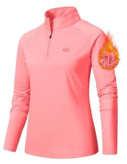 AjezMax Damen Sportshirt Langarm 1/4 Reißverschluss Fleece Longsleeve Laufshirt Warm Funktionsshirt Stretch Sport Langarmshirt für Jogging Yoga Rosa Größe S von AjezMax