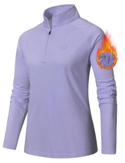 AjezMax Damen Sportshirt Langarm Sweatshirts Outdoor Trainingshemd Fitness Yoga Shirt Atmungsaktiv Funktionsshirt Workout Oberteil mit Reißverschluss Hellviolett Small von AjezMax